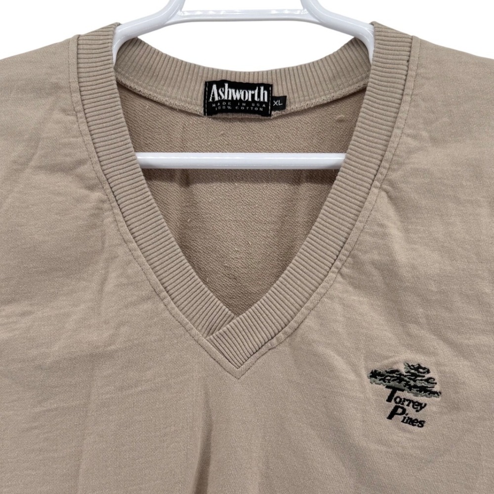 Ashworth Torrey Pines Mens XL Tan Cotton V-Neck Golf Sweater Vest Made in USA